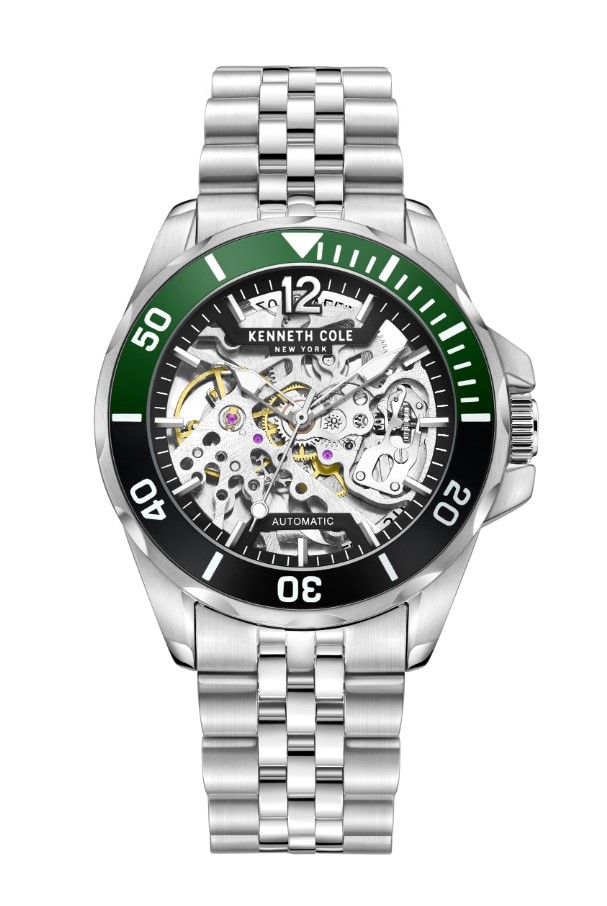 Kenneth Cole Automatic Skeleton Watch Steel silver , Green 