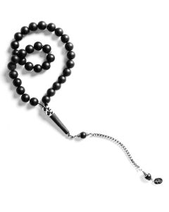 Zyan Onyx Silver-Inlaid Misbaha – Black Beads 10mm