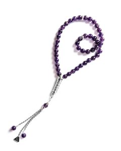 Zyan Amethyst Misbaha with Sterling Silver 8mm 33 Beads