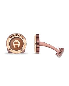 Aigner round cufflink for gent steel brown , Rose gold 
