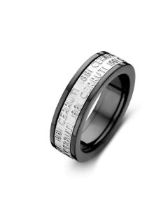 Cerruti 1881 Black and Silver Engraved Metallic Ring Size 60