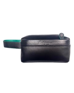 Italian clutch Bag made of natural leather , Black / Green