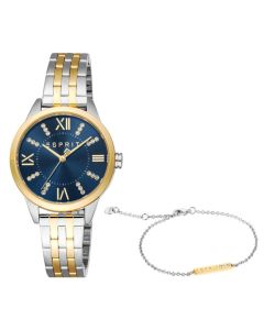 Esprit Pointy ladies Quartz watch stainless steel gold , Blue