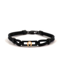 Aigner Bracelet - Black Leather with Gold Signature Logo