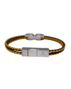 Aigner bracelet for men silver with yellow leather