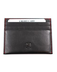Saint Honore Leather Card Holder - Red & Black 