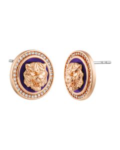 Just Cavalli earring for ladies steel rose gold , Blue with Crystal 