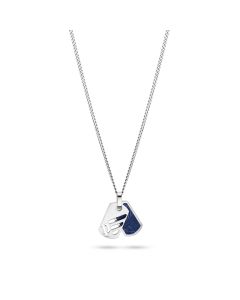 Police LATTITUDE necklace for men silver , Blue