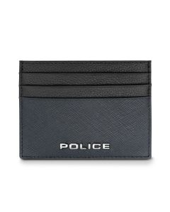 Police ENZO card holder for men 6cc in black , Blue leather