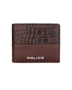 Police wallet for men 6cc leather brown with red 
