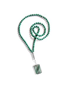 Zyan Malachite Misbaha – 99 Beads with Silver Accents