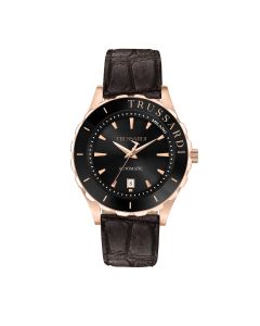 Trussardi T-Logo Automatic Watch For Men Black , Brown Leather