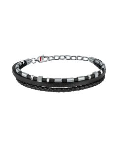 Sector Bandy Bracelet For Men Silver , Leather Black