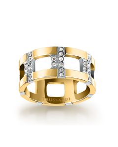 Trussardi T-LOGO women ring steel gold with crystal size 12