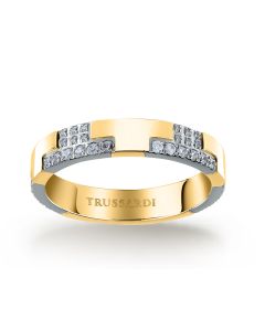Trussardi T-LOGO Element ring steel gold with crystal size 18