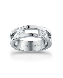 Trussardi T-LOGO women ring steel silver with crystal size 12