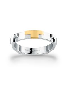 Trussardi ladies T-LOGO ring steel silver , Gold size 14