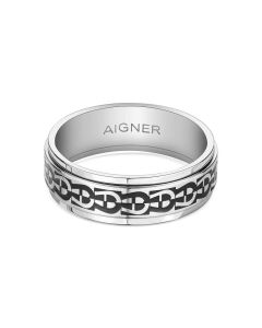 Aigner DAFNE ring for men steel silver , Black size 64