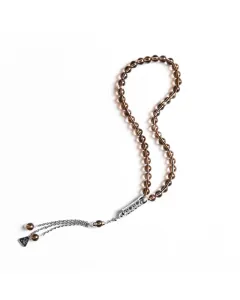 Zyan Quartz Misbaha – 33 Smoky Beads with Silver Accents