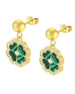 Police FLORA ladies earring steel gold , Green with crystal