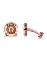 Aigner round cufflink for gent steel brown , Rose gold 