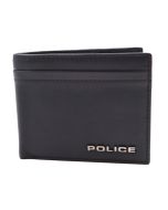 Police Men's Wallet - Black Leather Bifold, Metal Logo