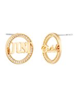 Just Cavalli Women's Gold Earrings with Logo and Crystals