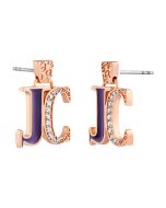 Just Cavalli earring for ladies steel rose gold , Blue with crystal