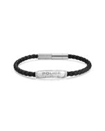 Police WARREN bracelet for gent silver with black leather