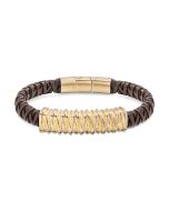 Police BARBED bracelet for men gold with brown leather 