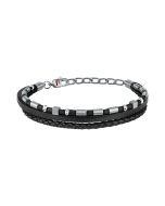 Sector Bandy Bracelet For Men Silver , Leather Black