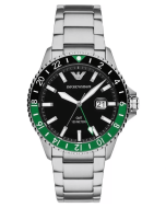Emporio Armani Diver GMT gents watch steel silver ,Black